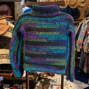 Handmade Multicolor Striped Women's Crocheted Sweater